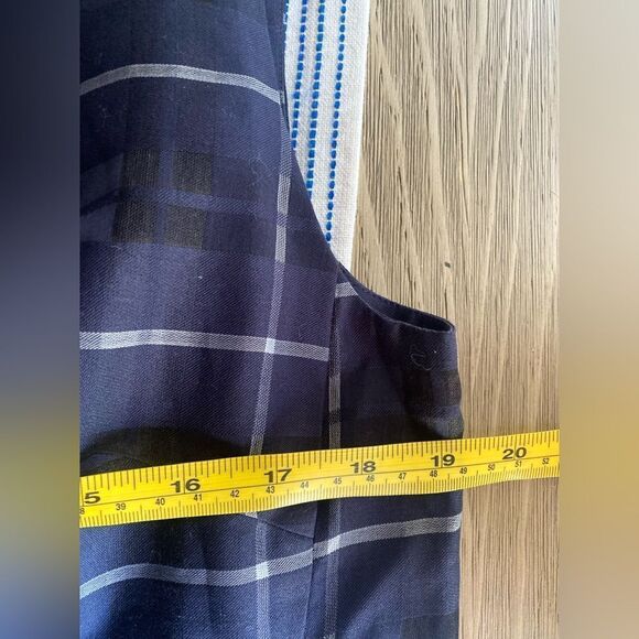 Akris Blue & White  Plaid  Shift Dress Size 10 Collared Zip Zipper Legs Button - Picture 11 of 14
